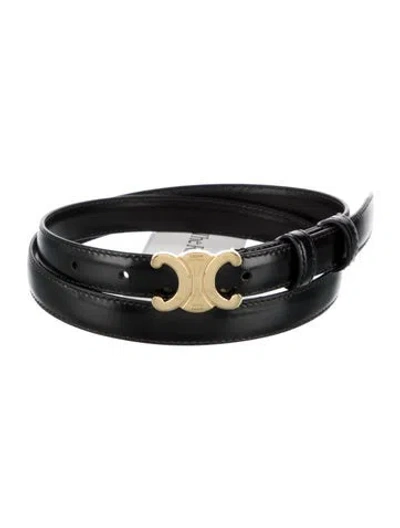 Pre-owned Celine Triomphe Skinny Belt In Black