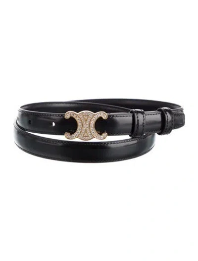 Pre-owned Celine Triomphe Skinny Belt In Black