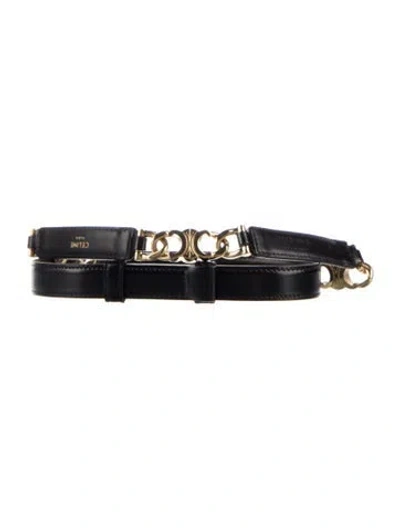 Pre-owned Celine Triomphe Skinny Belt In Black