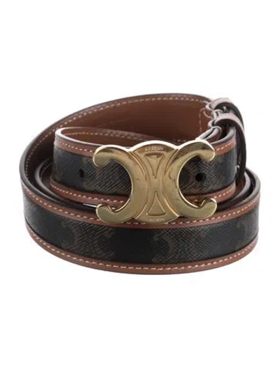 Pre-owned Celine Triomphe Skinny Belt In Brown