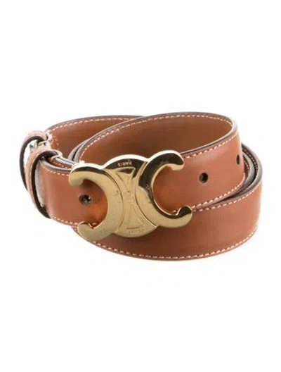 Pre-owned Celine Triomphe Skinny Waist Belt In Brown