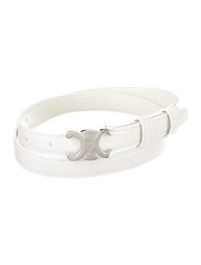 Pre-owned Celine Triomphe Skinny Waist Belt In White