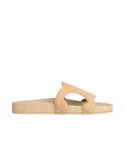 Celine Triomphe Slide In Suede Calfskin In Brown