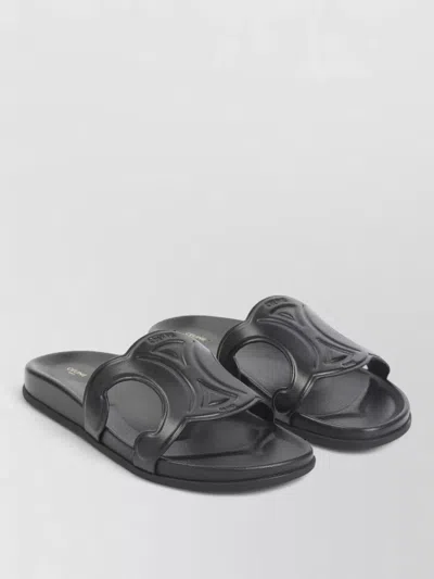 Celine Triomphe Slide Sandal Vegetable Tanned Calfskin In Black