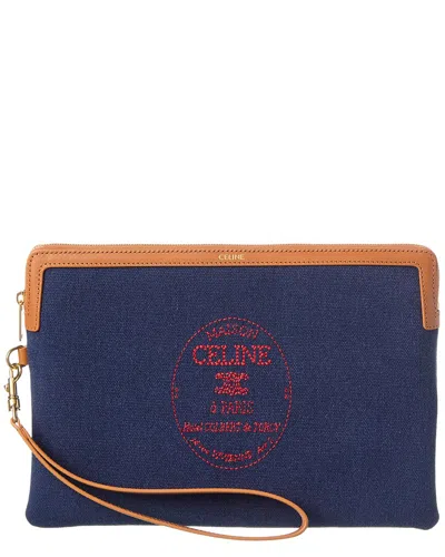 Celine Triomphe Small Canvas Pouch In Blue