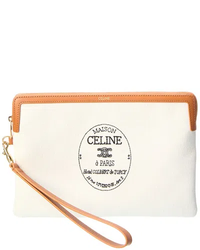 Celine Triomphe Small Canvas Pouch In White