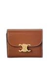 Celine Triomphe Small Compact Leather Wallet In Brown