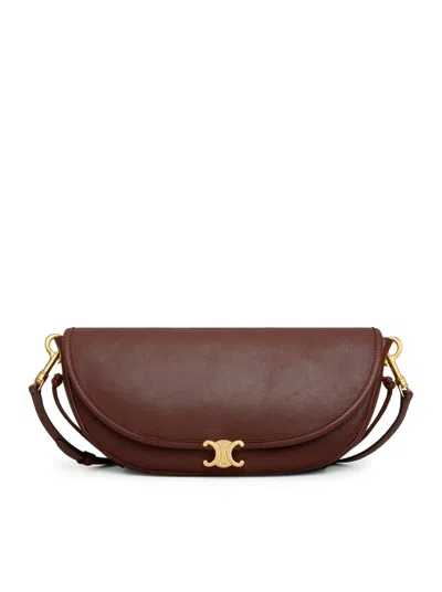 Celine Triomphe Small Crescent Soft Bag In Soft Glossy Lambskin In Brown