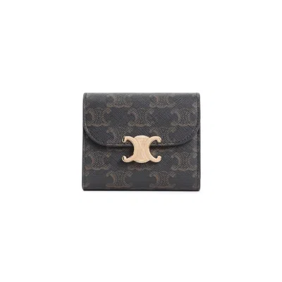 Celine Triomphe Small Flap Canvas Wallet Women In Brown