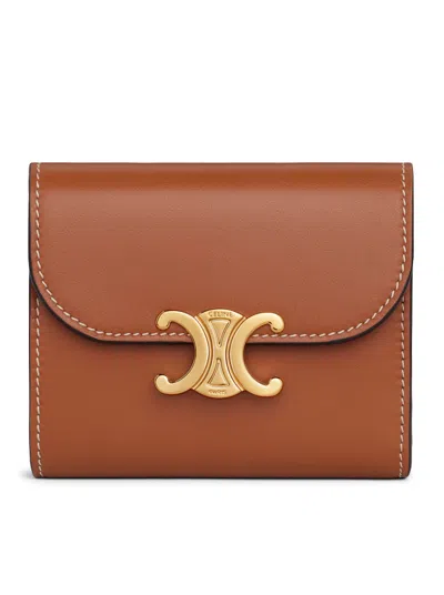 Celine Triomphe Small Flap Wallet In Leather In 04lu