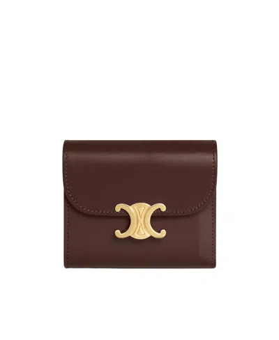 Celine Triomphe Small Glossy Wallet In Brown