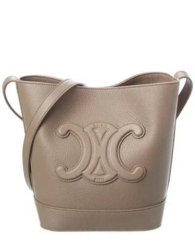 Celine Triomphe Small Leather Bucket Bag In Gray