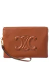 Celine Triomphe Small Leather Pouch In Brown