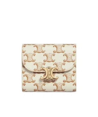 Celine Triomphe Small Triomphe Artificial Leather Purse In White