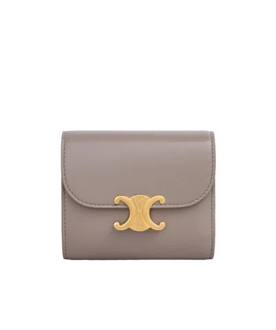 Celine Triomphe Small Wallet In Gray