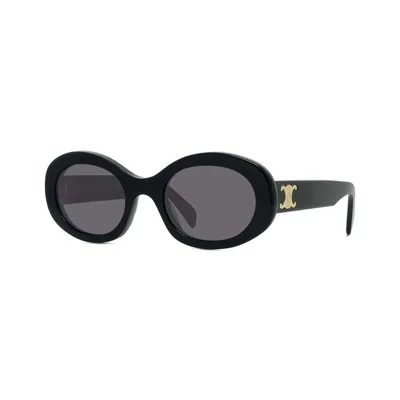 Celine Triomphe Smoke Oval Ladies Sunglasses Cl40194u 05a 52 In Black