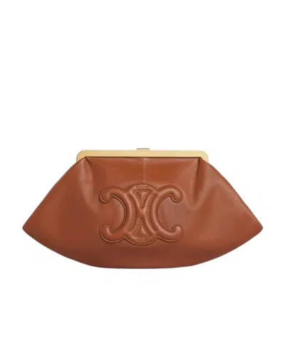 Celine Triomphe Smooth Sheep Leather Handbag In Brown