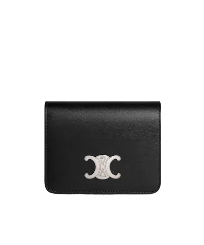 Celine Triomphe Snap Wallet In Black