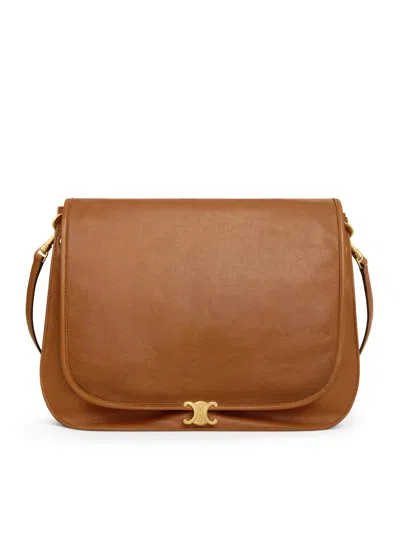 Celine Triomphe Soft Saddlebag In Soft Polished Calfskin In Nude & Neutrals