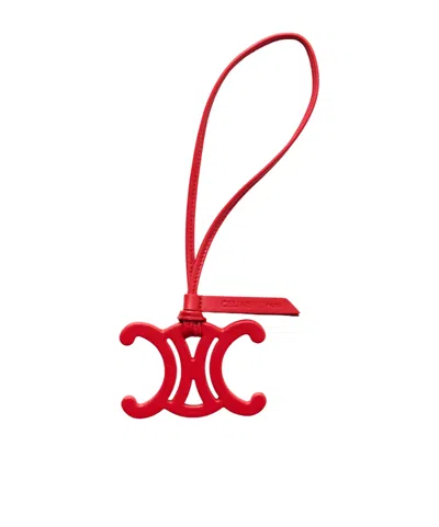 Celine Triomphe Strap Charm In Smooth Lambskin In Red