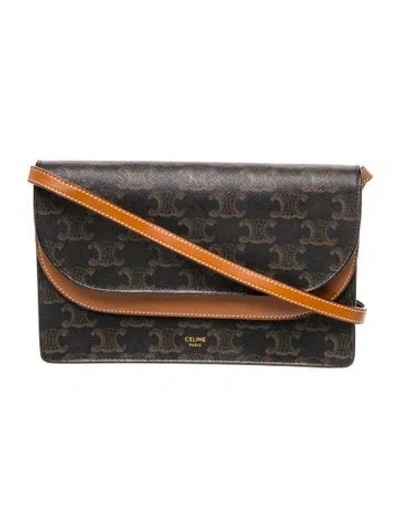 Pre-owned Celine Triomphe Strap Wallet In Black