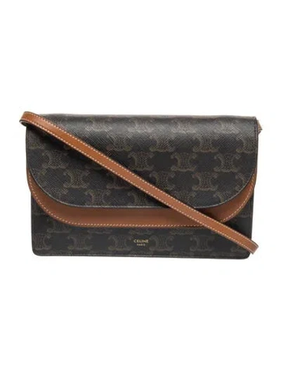 Pre-owned Celine Triomphe Strap Wallet In Black