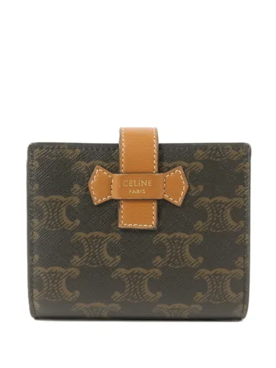 Pre-owned Celine Triomphe Strap Wallet In Brown