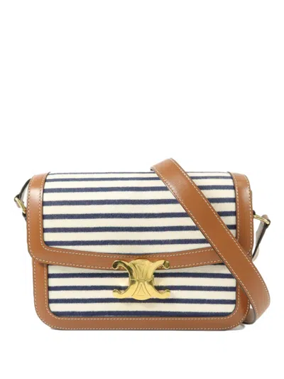 Pre-owned Celine Triomphe Striped Cross Body Bag In Neutral
