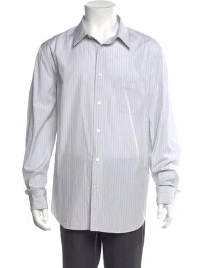 Pre-owned Celine Triomphe Striped Dress Shirt In White