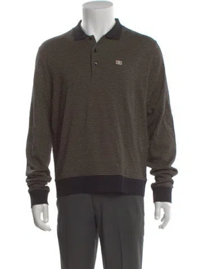 Pre-owned Celine Triomphe Striped Polo Shirt In Black