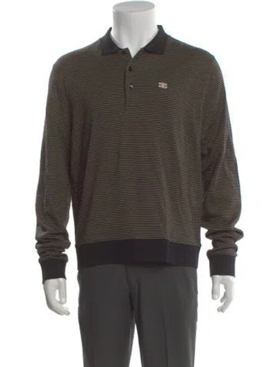 Pre-owned Celine Triomphe Striped Polo Shirt In Black