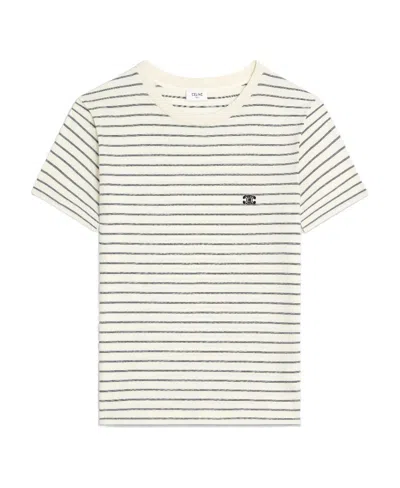 Celine Triomphe Striped T-shirt In White