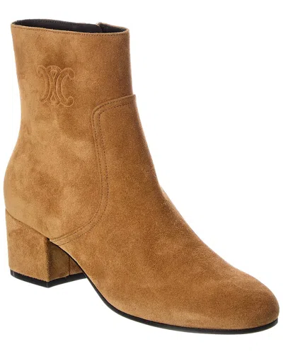 Celine Triomphe Suede Knee-high Boot In Brown