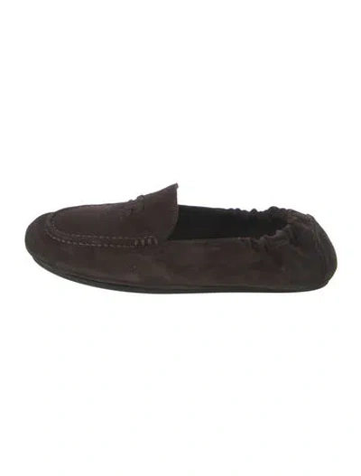 Pre-owned Celine Triomphe Suede Loafers In Brown