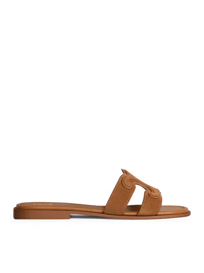 Celine Marina Triomphe Mule In Suede Calfskin In Orange