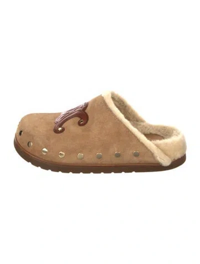 Pre-owned Celine Triomphe Suede Mules In Neutral
