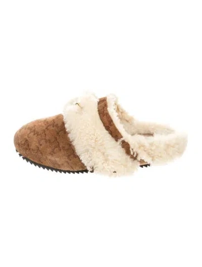 Pre-owned Celine Triomphe Suede Mules In Neutral