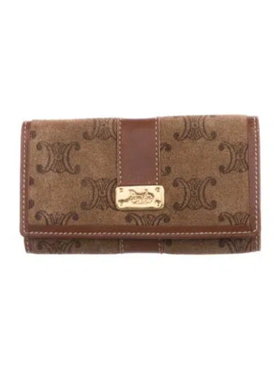 Pre-owned Celine Triomphe Suede Wallet In Brown