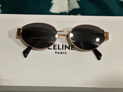 Pre-owned Celine Triomphe Sunglasses Oval Metal Gold Frame In Black