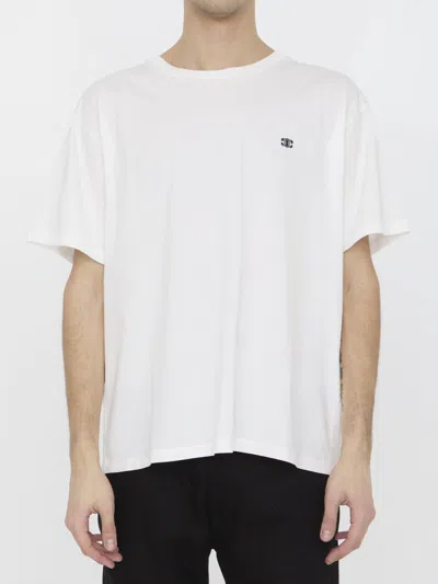 Celine T-shirt With Round Neck And Short Sleeves In White
