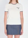 Celine White And Blue 70s Pocket Triomphe Cotton T-shirt In White