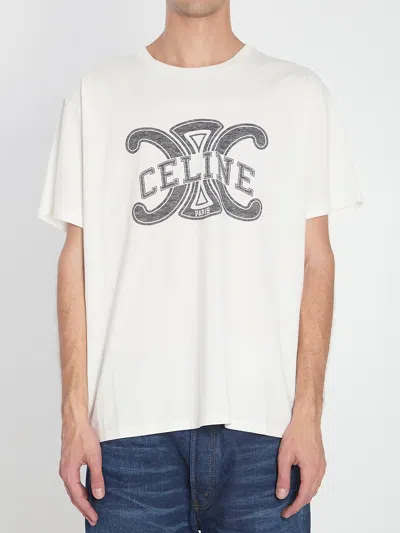 Celine Logo-print Cotton-jersey T-shirt In Gray