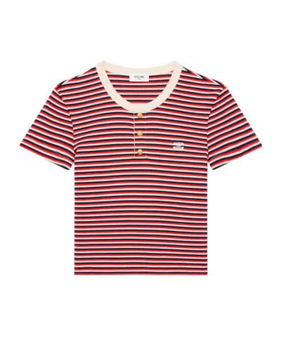 Celine Triomphe T-shirt In Striped Jersey In Pink