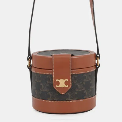 Pre-owned Celine Triomphe Tambour Tan Pvc Leather Size Small In Brown