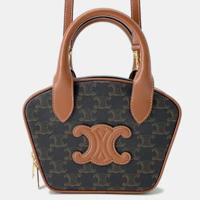 Pre-owned Celine Triomphe Tan Pvc Leather Mini 2-way Bowling Bag In Brown