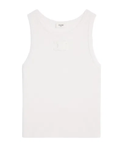 Celine Triomphe Tank Top In Ribbed Cotton In White