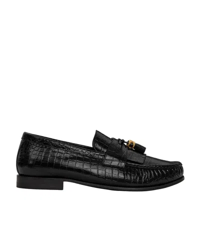 Celine Triomphe Tassesl Croco Loafers In Black