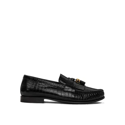 Celine Triomphe Tassesl Croco Loafers In Black