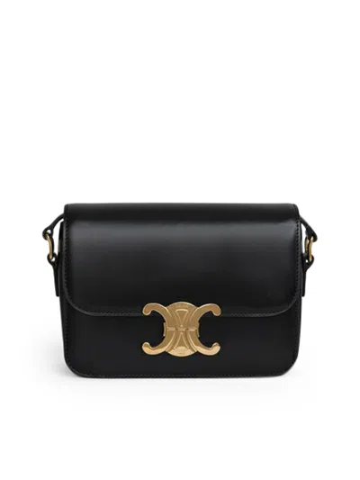 Celine Triomphe Teen Bag In Schwarz Shiny Calf Leather In Black