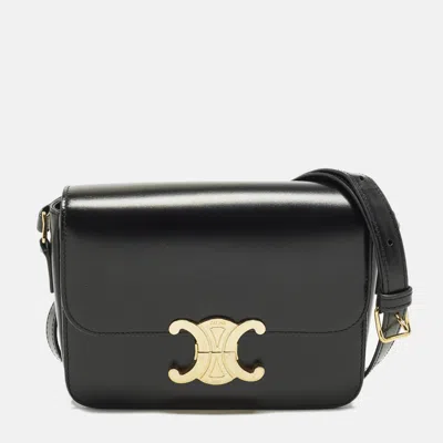 Pre-owned Celine Triomphe Teen Black Shiny Leather Shoulder Bag